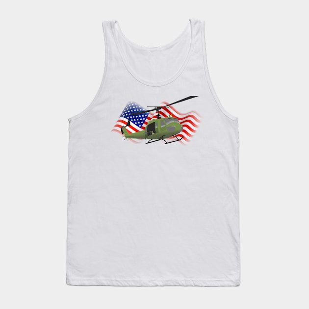 UH-1 Huey Helicopter with American Flag Tank Top by NorseTech